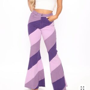 Fashion Nova Out Of Control Patchwork Flare Jeans - Purple/combo Women’s Size 9